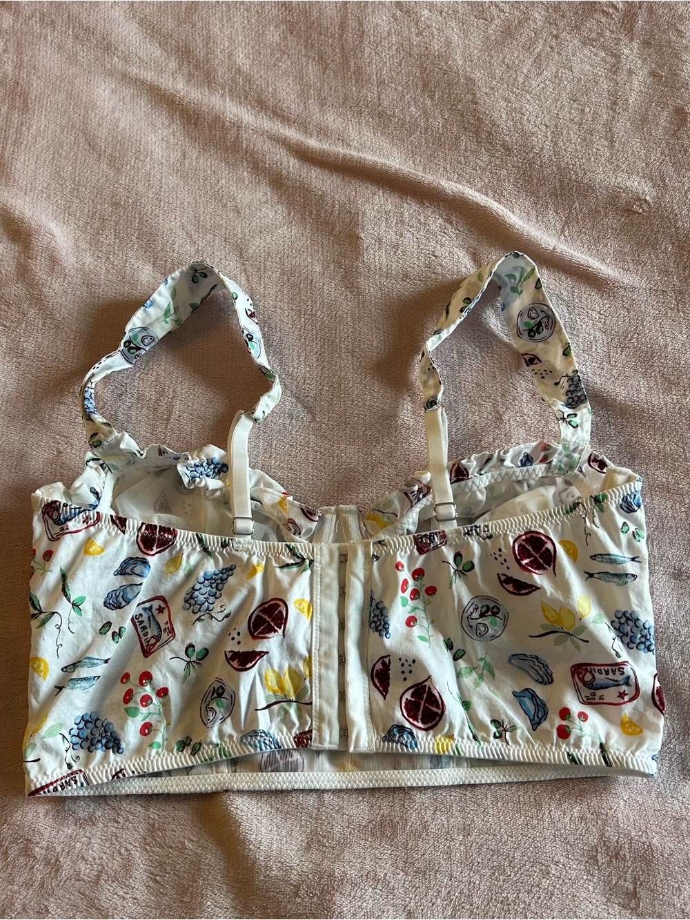 Colsie white fruit and sardine print corset bra size S festival kitschy coastal - Picture 3 of 9